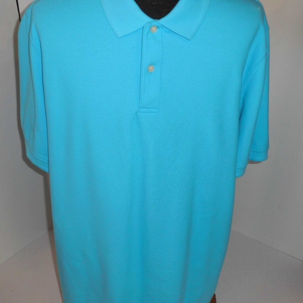 LL Bean polo shirt aqua (blue) XL Tall short sleeve traditional fit 100% cotton